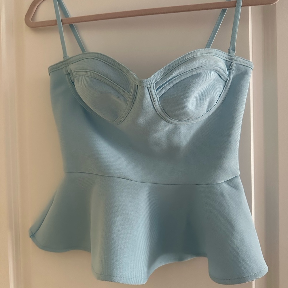 Light Blue Peplum Bustier Top